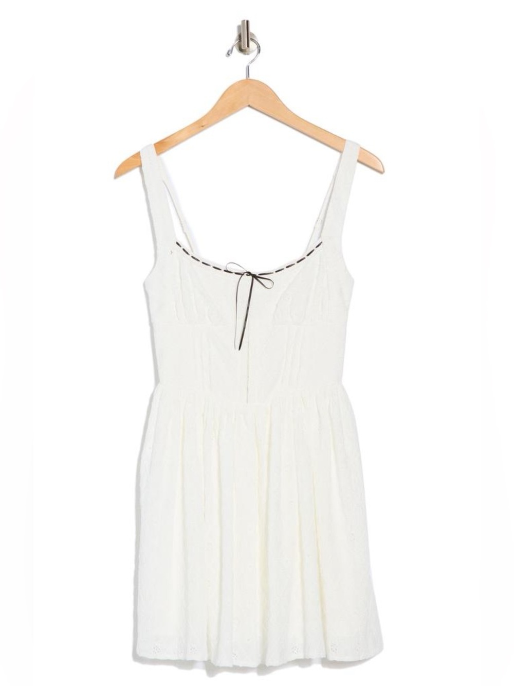 Lush White Lace Mini Dress with Black Trim Bow